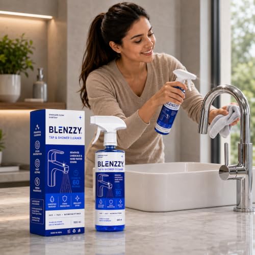 Image of Tap & Limescale remover Spray 500ml | Limescale & Hard Water Stain Remover | Instant Restores Shine to Taps, Faucets, Shower Heads, Wash Basins & Bathroom Fixtures