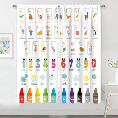MESHELLY Alphabet ABC Kids Curtains 42Wx63H Inch Rod Pocket Colorful Cartoon Animal Learning Daycare Preschool Classroom Curtains Educational Nursery Playroom Bedroom Living Room Window Drapes