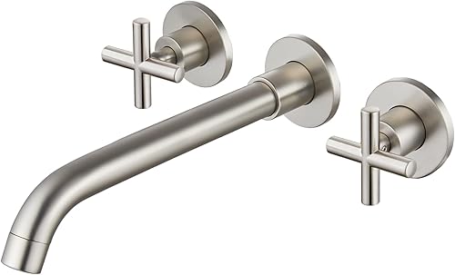 Miniatura 10 de Midanya Grifo de lavabo de baño montado en la pared, doble manija de 3 agujeros, grifo mezclador de lavabo de tocador con válvula áspera en doble