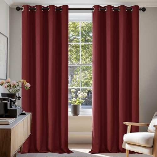 Deconovo Lot de 2 Rideau Occultant Thermique Anti Froid Oeillet Isolant avec Motif Argente No?l Rouge 140x220cm Rideau Chambre Fille
