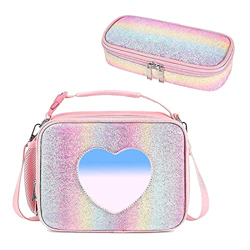 Mibasies Kids Lunch Box With Pencil Case For Girls Rainbow Bag Set cover