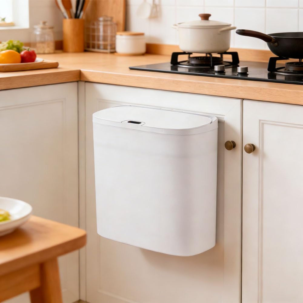STARNINE 14L Hanging Sensor Kitchen Bin Wall Mounted Or Free Standing Kitchen Counter Bin Touch Free Bathroom Waste Sensor Bin Kitchen With Lid Odour Seal No Marks Left