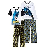 BATMAN Boys Pajamas for Kids | 4 Piece Sleepwear Sets for Boys Pajama Bottoms and Sleep Shirts for Big Boy and Toddlers Yellow-white