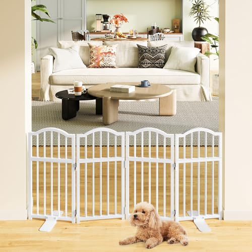Snughome Dog Gate Indoor, 23.62' H Freestanding Short Dog Door Gates with Support Feet, Expands Up to 48’’ Wide Foldable Pet Gates for Doorways, 4 Panel Folding Pet Door Pet Fence for Puppy, White