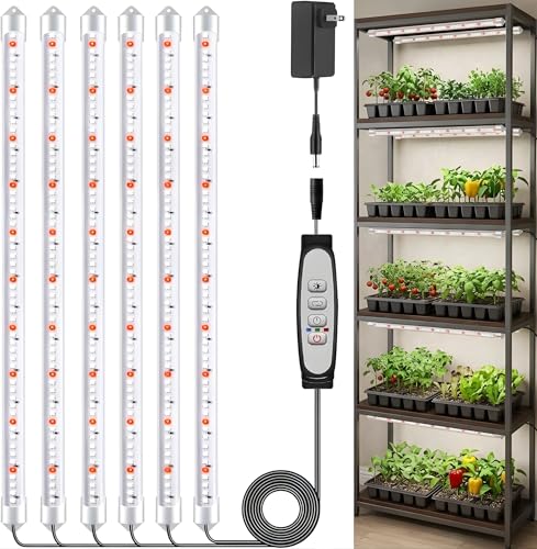 SDOVUERC 16'' 6 Bars Grow Light Strips for Indoor Plants with Auto ON/Off Timer 6/12/18H, 5 Dimmable Levels for Shelves Plant Growing(Pack 1)