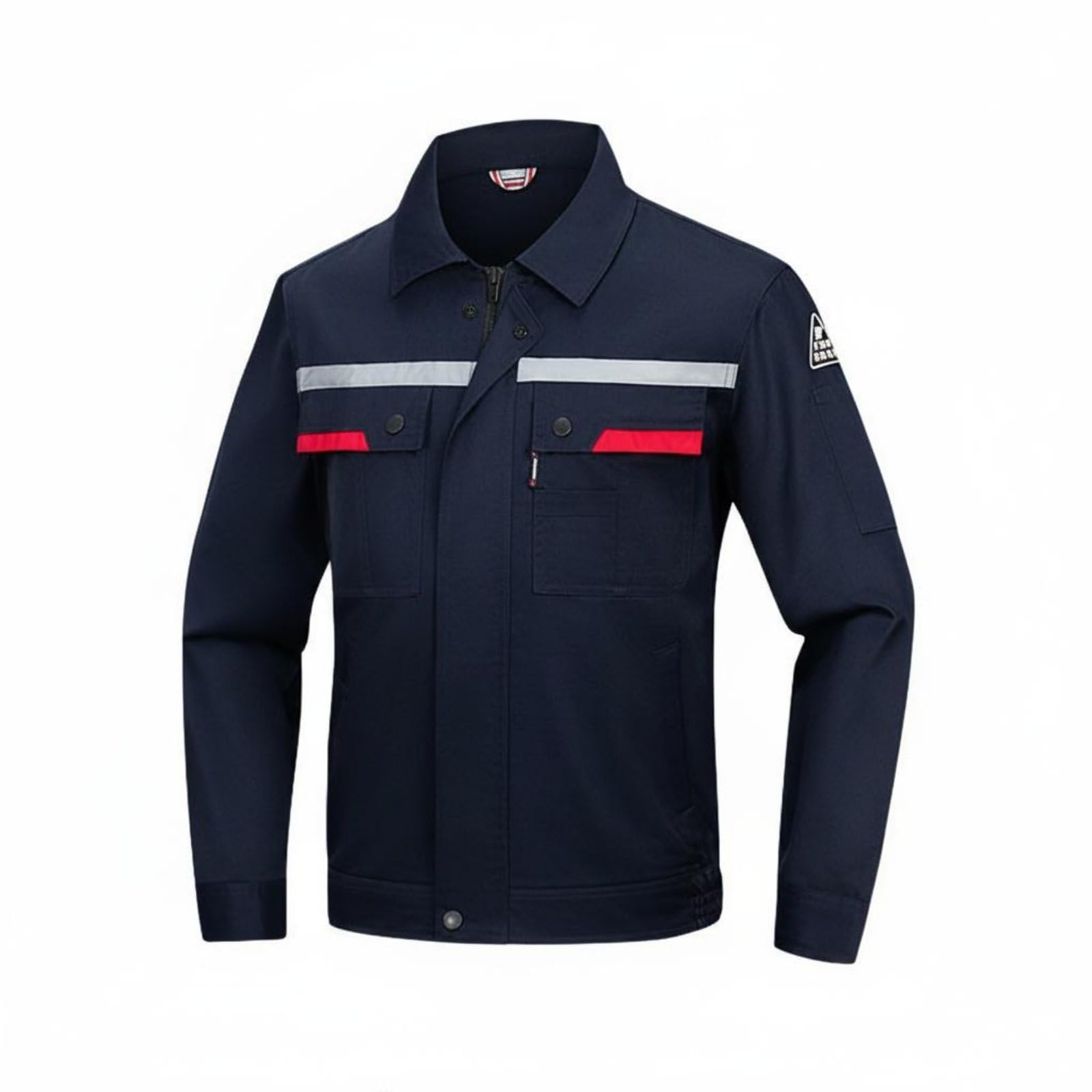Wear-Resistant Anti-Static Work Outfit Set Multi-Pocket Reflective Work Jacket and Pants Industrial Safety Suit for Men, Workers, Auto Repair Shop, Factory, Gas Station, Navy Blue, M-image-19