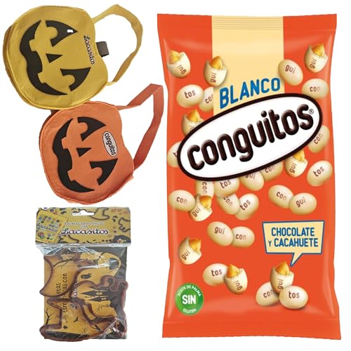 Pack Halloween:conguitos blanco bolsa 1kg,molde y bolsa calabaza lacasitos y conguitos
