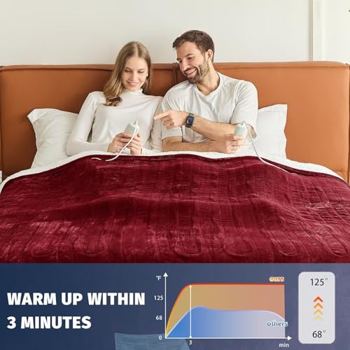 Heated Electric Blanket Queen Size - 84" x 90" Heating Blanket with Dual Control, 10 Levels & 8 Hours Auto Off, Soft Warm Flannel Gift with Over-Heat Protection, ETL & FCC Certified