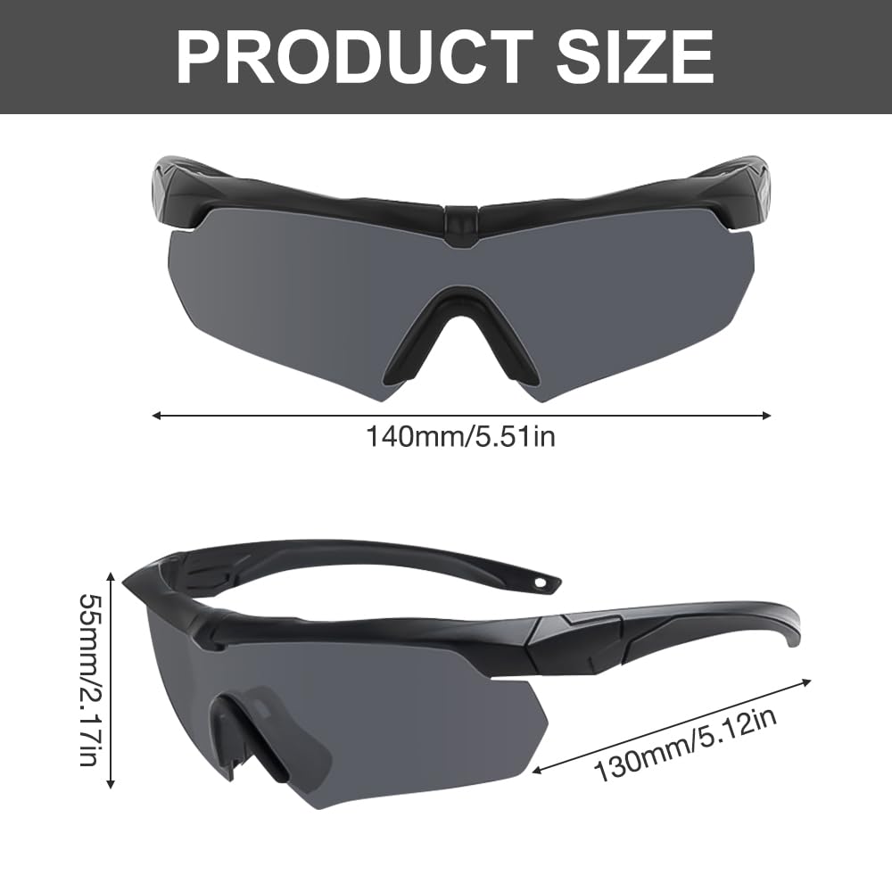 Occhiali da Sole da Uomo Polarizzati, Occhiali Running Uomo con 3 Lenti Intercambiabili, Anti-UV400 Occhiali da Sole Polarizzati, Occhiali Tattici Militari per Caccia, Ciclismo, Escursionismo