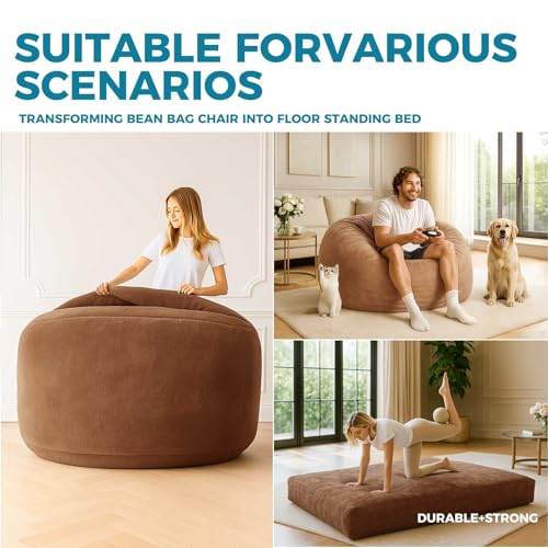 Image of Big Bean Bag Chairs for Adults,Bean Bag with Filler Included,Memory Foam Bean Bag,Giant beanbag,Suitable for Reading Chairs in Living Room, Bedroom and Dormitory. (Coffee Color, Bean Bag Bed)