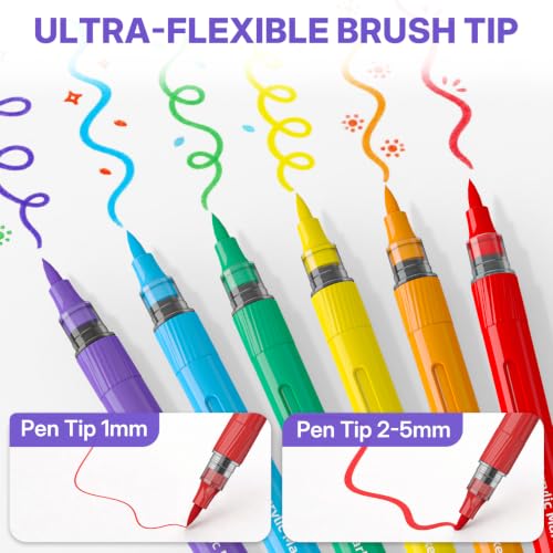 Image of WUO 72 Colors Acrylic Paint Markers Brush Tip with Automatic Ink Control