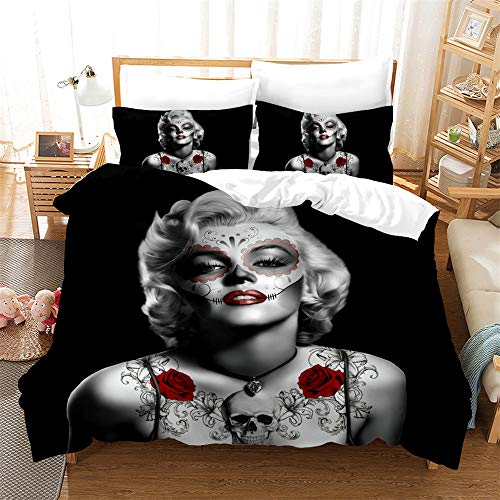 Housse De Couette Marilyn Monroe Model Modèle D'acteur Taie d'oreiller Literie Anti-acariens Doux 15% Coton + 85% Microfibre (220x240cm(1.8M/2MBed),Style 02)