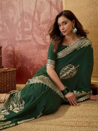 Image of SIRIL Women's Banarasi Silk Jacquard Zari Work Saree With Unstitched Blouse Piece