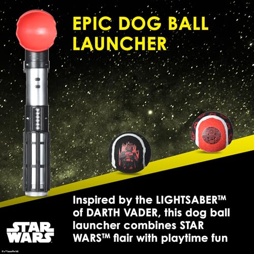 Star Wars for Pets Lichtschwert Ballwerfer für Hunde - Darth Vader Themed einziehbarer Hundeballwerfer mit Tennisbällen, startet bis zu 45 m