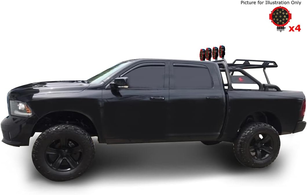 Black Horse Warrior Roll Bar Incl. Pair of 7.0" Dia.LED Lights Compatible with 1/2 TON Trucks (GM Silverado 14+/Ford F150 15+/Dodge RAM 15+) with Full Size Cargo Basket(with RED Brake Light)