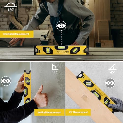 Image of Aluminium Alloy Spirit Level 300 mm /12 Inch Shock Proof Torpedo Level with Magnetic Base and 3 Bubble 45,90,180 - Yellow /Black