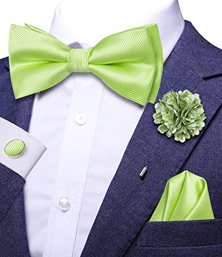 Image of Hi-Tie Bow Ties for Men Pre-Tied Pocket Square with Cufflinks Mens Bowtie Sets for Wedding Formal Party