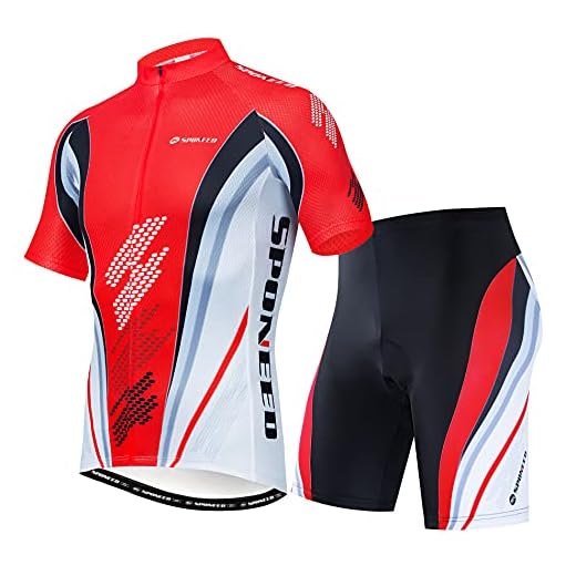 Cycling Gear for Men Cycle Jersey Set Full Zipper Bike Ride Shorts Men Bicycle Suits Race Road Biking M US Red