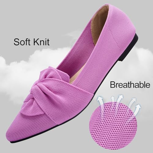 Image of HIULYCENCE Flats for Womens Pointed Toe Ballet Flats with Bow Comfortable Knit Dressy Flats