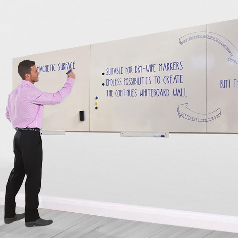 Teaching wall Magnetic Whiteboard| Frameless| Allows Flexibility & Modular Assembly| 75 x 115 cm| Dry Wipe Surface | Ideal for Office, Education. Mind-Mapping,Training