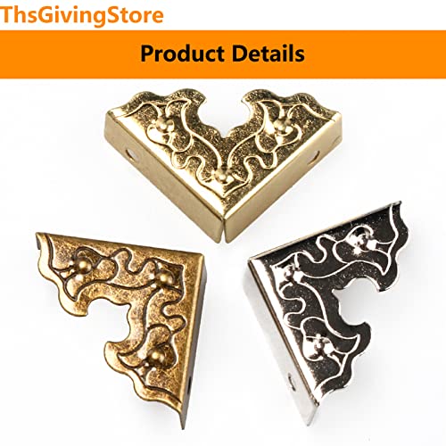 Image of 16 Pcs Table Corner Protectors, Silver Metal Antique Decorative Furniture Edge Corner Guards, 0.98x0.98x0.35inch Corner Pads Box Corner Decorative Edge Protector