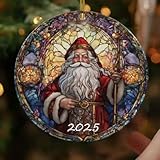 Santa Claus Ornaments 2025 in Stained Glass Style,2025 Christmas Ornaments, Round Fun Acrylic Decoration Gifts (Santa Claus)