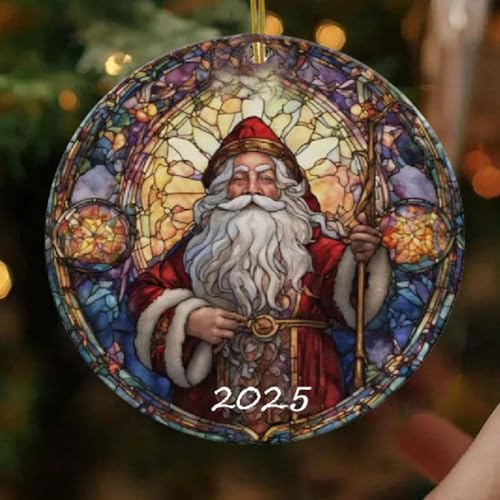 Santa Claus Ornaments 2025 in Stained Glass Style,2025 Christmas Ornaments, Round Fun Acrylic Decoration Gifts (Santa Claus)