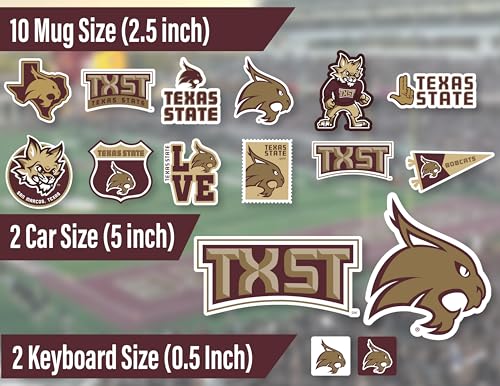 Image of Texas State University Stickers TXST Decal Bobcats Vinyl Car Sticker 14 Pcs