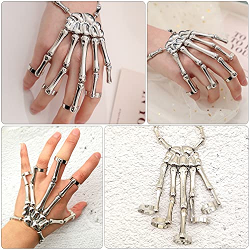Holibanna Punk Wristband Skull Fingers Metal Skeleton Hand Bracelet with Ring Exaggerated Metal Skull Finger Bone Joint Bracelet for Women Girls Party Gifts Jewelry (Silver) steampunk buy now online