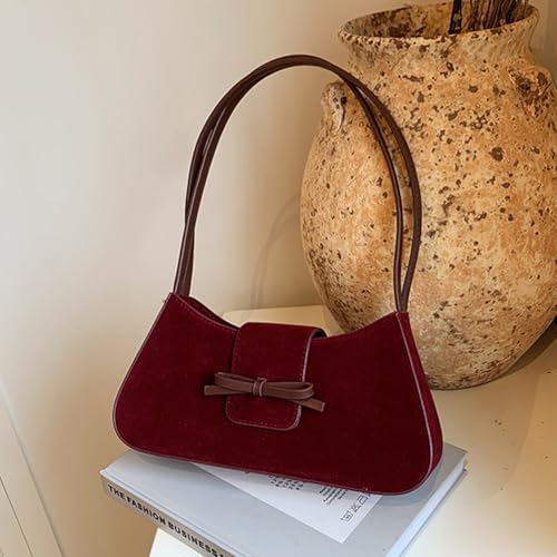 Image of YFGBCX Suede Handbag for Women Suede Hobo Bag Y2k Shoulder Bag for Women Brown Bow Purse