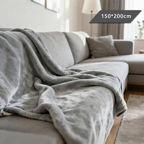 AiTodos® Kuscheldecke Flauschig Decke Sofa – 200 x 150 cm, Mehrzweckdecke für Sofa, Bett und Büro, Weich, Warm und Maschinenwaschbar (Grau)