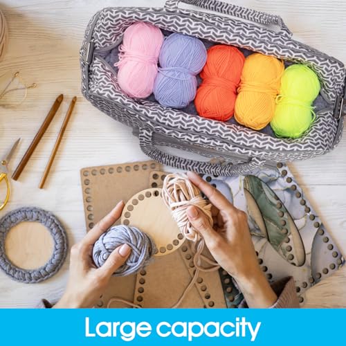 Image of Yarn Storage Organizer, Knitting Crossbody Bag, Large Crochet Tote Bag Yarn Holder Case for Carrying Projects, Knitting Needles, Crochet Hooks and Other Accessories (Gray-Arrow)