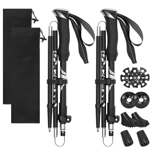 Dalephoric 2 Piezas Bastones de Senderismo, Bastones Trekking de Aluminio, Ajustables 110-130cm, Bastones Marcha Nordica con 4 Pares de Topes Goma, Palos Senderismo para Montaña, Excursiones, Esquí