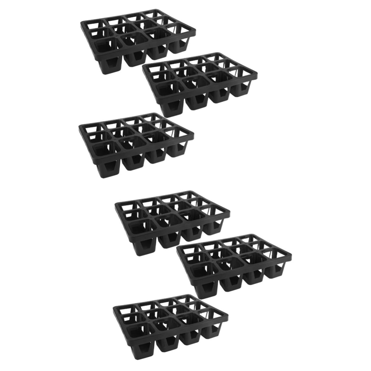 Plateau plastique pour pots de fleurs : lot de 6 supports à compartiments noirs