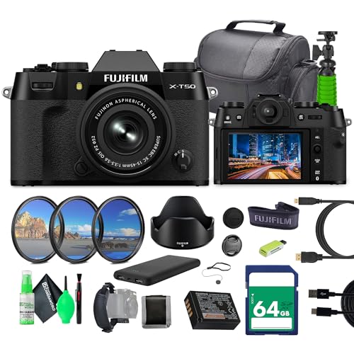 Fujifilm X-T50 Mirrorless Digital Camera XC15-45mmF3.5-5.6 OIS PZ Lens Bundle Kit with 64GB Memory Card + Mc Pro Filter Kit + Camara Bag + More Accessories (Charcoal Silver)