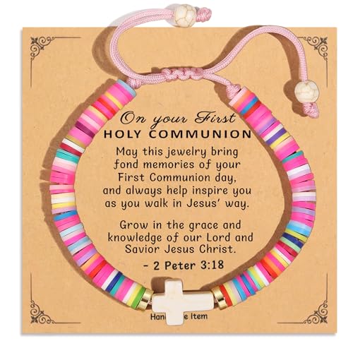Image of Baptism Gifts for Girl, Catholic Cross Bracelet First Holy Communion Baptism Confirmation Decorations Favors for Daughter Granddaughter Niece Goddaughter