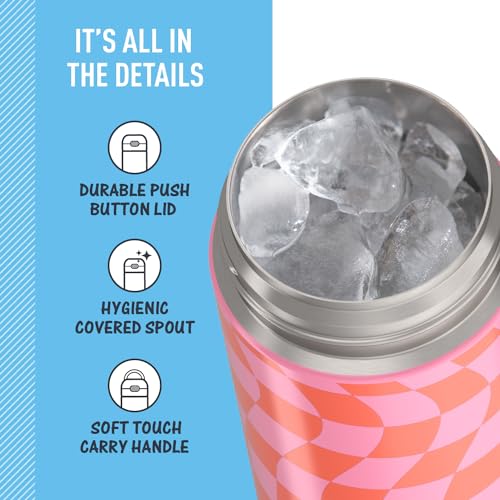 Image of THERMOS FUNTAINER Water Bottle with Spout, 16oz, Wavy Checkers Orange | Kids Stainless Steel Insulated Water Bottle, Keeps Drinks Cold Longer for School & Play, BPA-Free