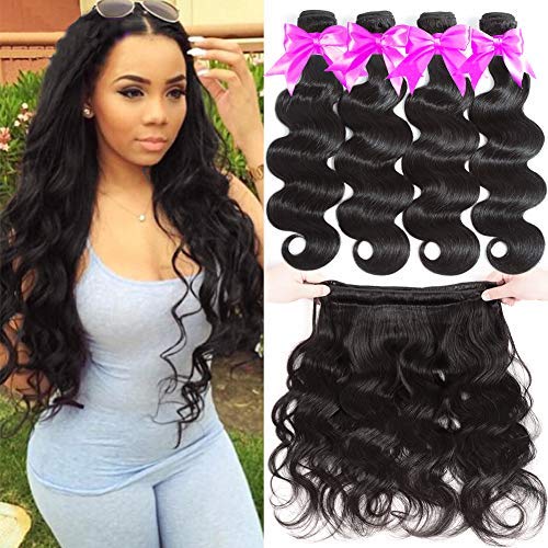 Flady Brazilian Virgin Hair Body Wave 10A Brazilian Hair Weaves 4 Bundles Virgin Human Hair Weaving Natural Black Color (12 14 16 18inches)