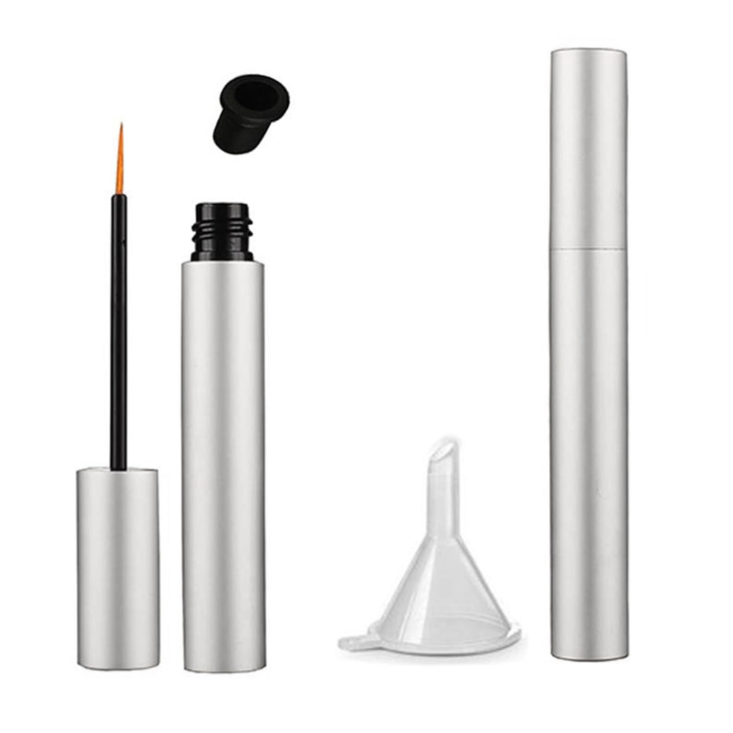 2pcs empty lash serum bottle with brush 5ml eyeliner tube and container for eyelash growth oil refillable mascara bottles with mini funnel vials for diy liquid makeup storage silver