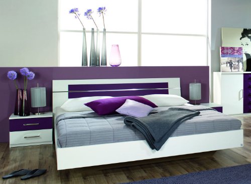 Rauch Möbel Burano Bett Doppelbett mit 2 Nachttischen, Weiß/Brombeer,...