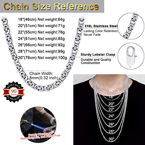 Mens Chain Flat Byzantine Link 18 Inch Stainless Steel Necklace Men's Silver Chains #TOP5