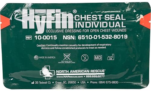 North American Rescue HyFin Chest Seal Occlusive (Unidad Individual) Vendaje Compacto para Heridas Abiertas en el Tórax, Trauma (10-0015) miniatura 2