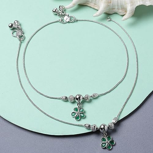 Set Of 2 American Diamond Floral Anklets