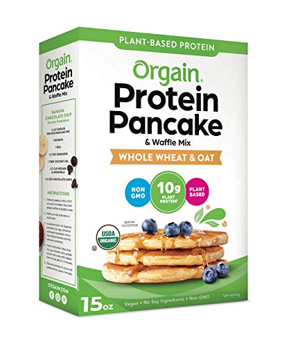 Orgain Protein Pancake & Waffle Mix, Whole Wheat & Oat - Made with Organic Rice Flour, 10g of Plant Based Protein, Made without Dairy & Soy, Non-GMO, 15 Oz