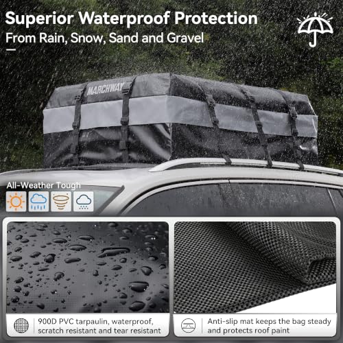 Bolsa de Equipaje para Techo de Auto MARCHWAY Impermeable, Bolsa de Transporte Suave para Vehículos con o sin Portaequipajes, 6 Ganchos para Puerta, Alfombrilla Antideslizante, Candado Incluido (21 pies cúbicos, Negro) miniatura 2