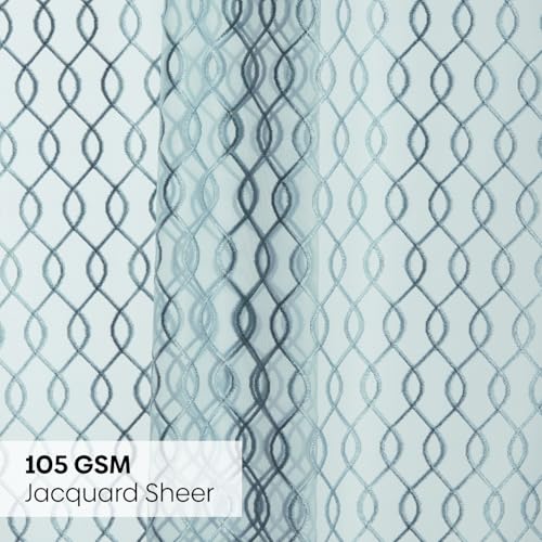 Image of haus & kinder Jacquard Sheer Window Curtains 5 Feet Long Pack of 2 Window Curtains, 5 Feet Curtains for Window, (Abstract Geometric Design, Misty Weave, 114x152cm)