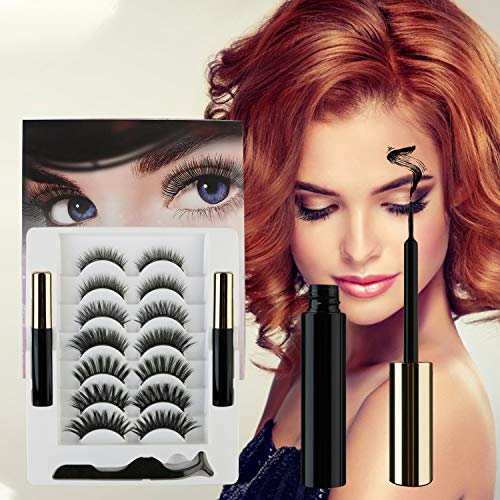 Magnetic Eyeliner and Lashes Kit, Most Natural Look, Strongest Hold, Waterproof Liquid Eye Liner, No Glue Reusable Lashes, Easy Makeup for Eye Lashes [7 Pairs]