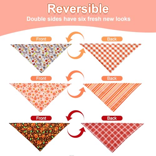 Thanksgiving Dog Bandanas Large 3PCS, 6 Pattern Fall Scarf for Boy and Girl, Pumpkin Leaves Rugby Triangle Reversible Bibs Breed for Puppy Pets - Image 8