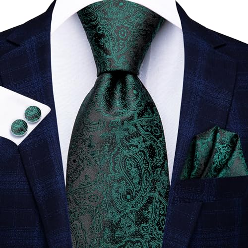 Image of Dubulle Silk Ties Set for Men Formal Paisley Striped Necktie Pocket Square Cufflinks 3PCS Sets Wedding Business Party