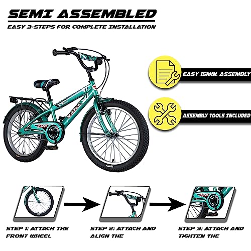 Image of Vaux Excel 20 inch Cycle for Kids with 12 inch Steel Frame, Cycle for Kids 5-8 Years Age with Rigid Fork, V-Brakes, Alloy Rims, Bicycle for Boys & Girls with Height 3ft 6inch+ (Green)